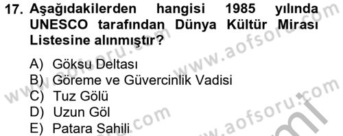 Kentsel ve Çevresel Koruma Dersi 2012 - 2013 Yılı (Vize) Ara Sınav Soruları 17. Soru