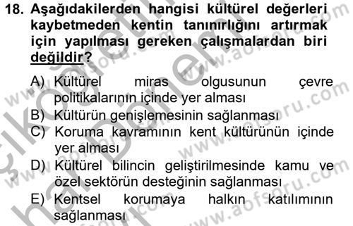 Kentsel ve Çevresel Koruma Dersi 2012 - 2013 Yılı (Vize) Ara Sınav Soruları 18. Soru