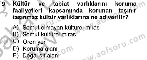 Kentsel ve Çevresel Koruma Dersi 2012 - 2013 Yılı (Vize) Ara Sınav Soruları 9. Soru