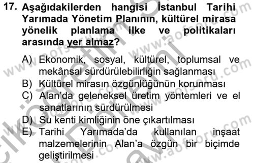 Kentsel ve Çevresel Koruma Dersi 2012 - 2013 Yılı (Final) Dönem Sonu Sınav Soruları 17. Soru