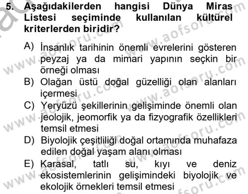 Kentsel ve Çevresel Koruma Dersi 2012 - 2013 Yılı (Final) Dönem Sonu Sınav Soruları 5. Soru