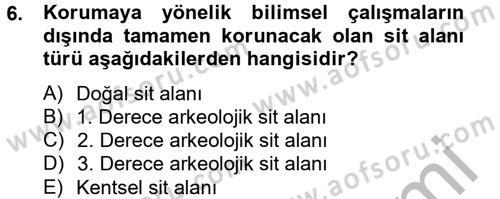 Kentsel ve Çevresel Koruma Dersi 2012 - 2013 Yılı (Final) Dönem Sonu Sınav Soruları 6. Soru
