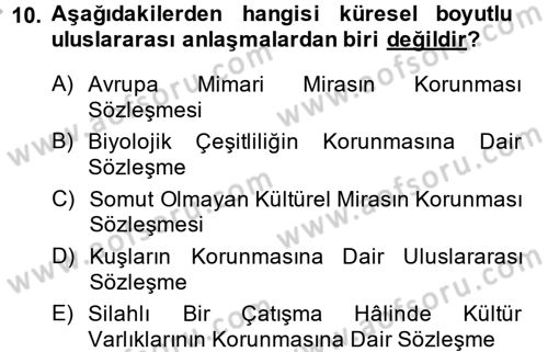 Kentsel ve Çevresel Koruma Dersi 2013 - 2014 Yılı (Vize) Ara Sınav Soruları 10. Soru