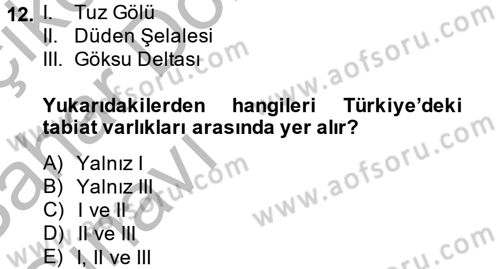 Kentsel ve Çevresel Koruma Dersi 2013 - 2014 Yılı (Vize) Ara Sınav Soruları 12. Soru