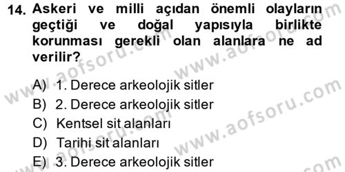 Kentsel ve Çevresel Koruma Dersi 2013 - 2014 Yılı (Vize) Ara Sınav Soruları 14. Soru