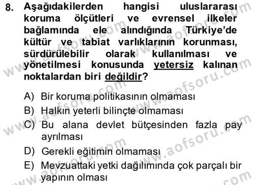 Kentsel ve Çevresel Koruma Dersi 2013 - 2014 Yılı (Vize) Ara Sınav Soruları 8. Soru