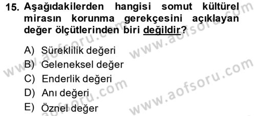 Kentsel ve Çevresel Koruma Dersi 2013 - 2014 Yılı (Final) Dönem Sonu Sınav Soruları 15. Soru