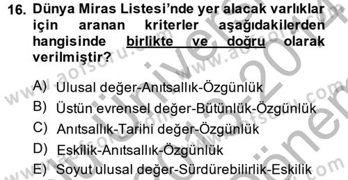 Kentsel ve Çevresel Koruma Dersi 2013 - 2014 Yılı (Final) Dönem Sonu Sınav Soruları 16. Soru