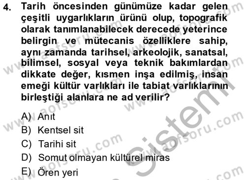 Kentsel ve Çevresel Koruma Dersi 2013 - 2014 Yılı (Final) Dönem Sonu Sınav Soruları 4. Soru
