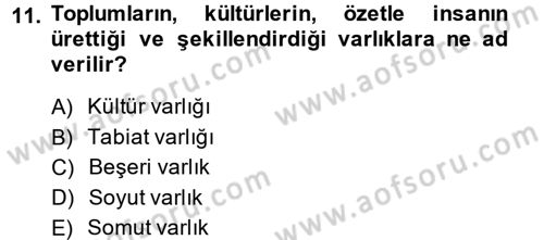 Kentsel ve Çevresel Koruma Dersi 2014 - 2015 Yılı (Vize) Ara Sınav Soruları 11. Soru