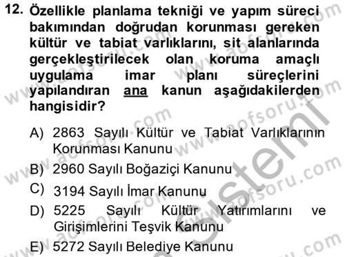 Kentsel ve Çevresel Koruma Dersi 2014 - 2015 Yılı (Vize) Ara Sınav Soruları 12. Soru