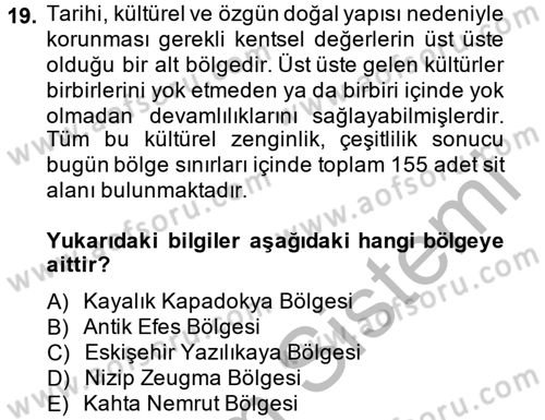 Kentsel ve Çevresel Koruma Dersi 2014 - 2015 Yılı (Vize) Ara Sınav Soruları 19. Soru
