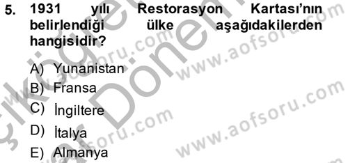 Kentsel ve Çevresel Koruma Dersi 2014 - 2015 Yılı (Vize) Ara Sınav Soruları 5. Soru