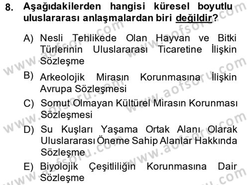 Kentsel ve Çevresel Koruma Dersi 2014 - 2015 Yılı (Vize) Ara Sınav Soruları 8. Soru