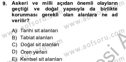 Kentsel ve Çevresel Koruma Dersi 2014 - 2015 Yılı (Vize) Ara Sınav Soruları 9. Soru