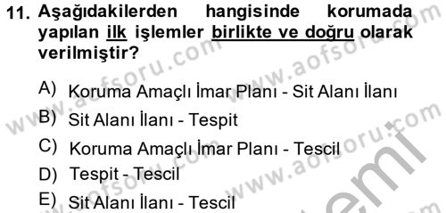 Kentsel ve Çevresel Koruma Dersi 2014 - 2015 Yılı (Final) Dönem Sonu Sınav Soruları 11. Soru