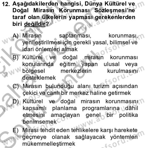 Kentsel ve Çevresel Koruma Dersi 2014 - 2015 Yılı (Final) Dönem Sonu Sınav Soruları 12. Soru