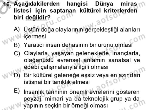 Kentsel ve Çevresel Koruma Dersi 2014 - 2015 Yılı (Final) Dönem Sonu Sınav Soruları 16. Soru