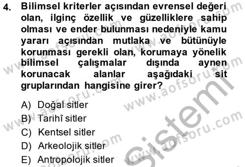 Kentsel ve Çevresel Koruma Dersi 2014 - 2015 Yılı (Final) Dönem Sonu Sınav Soruları 4. Soru