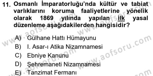 Kentsel ve Çevresel Koruma Dersi 2015 - 2016 Yılı (Vize) Ara Sınav Soruları 11. Soru