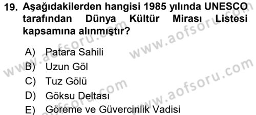 Kentsel ve Çevresel Koruma Dersi 2015 - 2016 Yılı (Vize) Ara Sınav Soruları 19. Soru