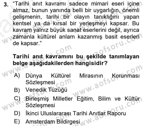 Kentsel ve Çevresel Koruma Dersi 2015 - 2016 Yılı (Vize) Ara Sınav Soruları 3. Soru