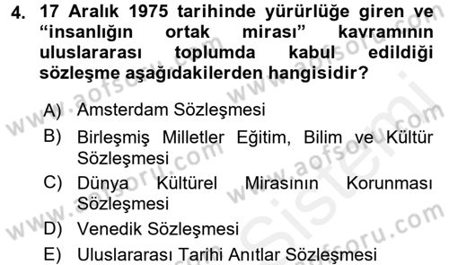 Kentsel ve Çevresel Koruma Dersi 2015 - 2016 Yılı (Vize) Ara Sınav Soruları 4. Soru