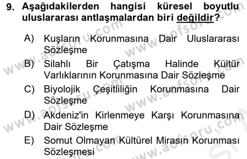 Kentsel ve Çevresel Koruma Dersi 2015 - 2016 Yılı (Vize) Ara Sınav Soruları 9. Soru