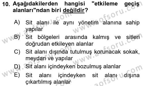 Kentsel ve Çevresel Koruma Dersi 2015 - 2016 Yılı (Final) Dönem Sonu Sınav Soruları 10. Soru