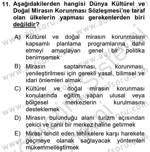 Kentsel ve Çevresel Koruma Dersi 2015 - 2016 Yılı (Final) Dönem Sonu Sınav Soruları 11. Soru