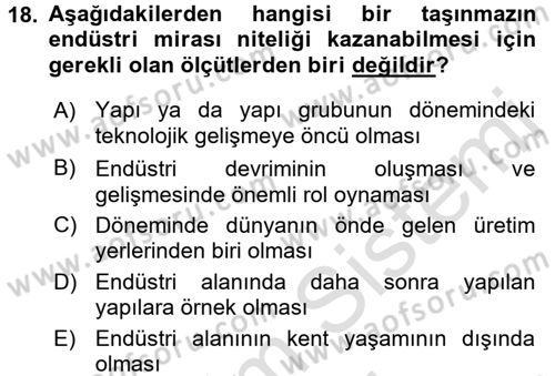 Kentsel ve Çevresel Koruma Dersi 2015 - 2016 Yılı (Final) Dönem Sonu Sınav Soruları 18. Soru