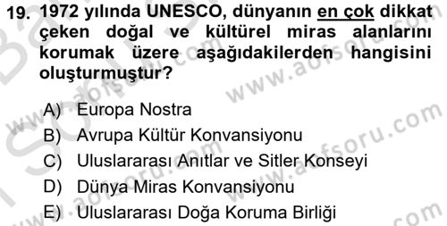 Kentsel ve Çevresel Koruma Dersi 2015 - 2016 Yılı (Final) Dönem Sonu Sınav Soruları 19. Soru