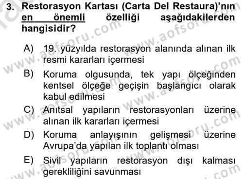 Kentsel ve Çevresel Koruma Dersi 2015 - 2016 Yılı (Final) Dönem Sonu Sınav Soruları 3. Soru