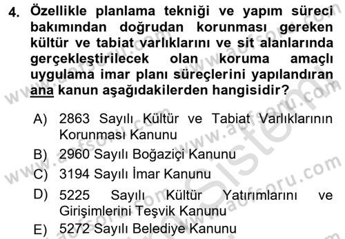 Kentsel ve Çevresel Koruma Dersi 2015 - 2016 Yılı (Final) Dönem Sonu Sınav Soruları 4. Soru