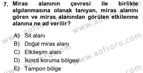 Kentsel ve Çevresel Koruma Dersi 2015 - 2016 Yılı (Final) Dönem Sonu Sınav Soruları 7. Soru