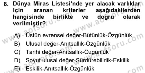 Kentsel ve Çevresel Koruma Dersi 2015 - 2016 Yılı (Final) Dönem Sonu Sınav Soruları 8. Soru