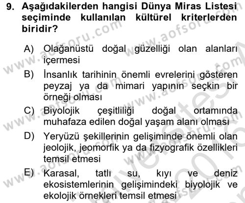 Kentsel ve Çevresel Koruma Dersi 2015 - 2016 Yılı (Final) Dönem Sonu Sınav Soruları 9. Soru