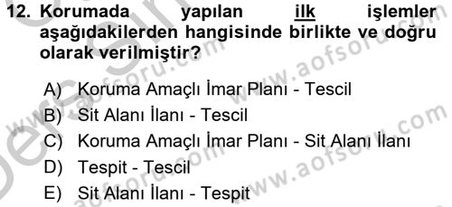 Kentsel ve Çevresel Koruma Dersi 2016 - 2017 Yılı 3 Ders Sınav Soruları 12. Soru