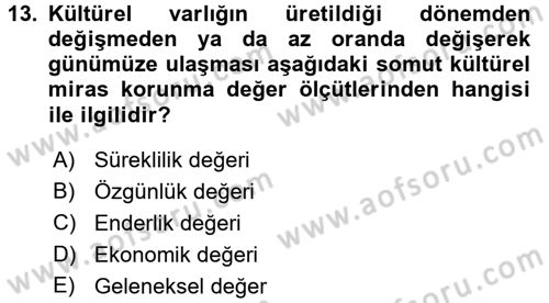 Kentsel ve Çevresel Koruma Dersi 2016 - 2017 Yılı 3 Ders Sınav Soruları 13. Soru