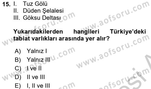 Kentsel ve Çevresel Koruma Dersi 2016 - 2017 Yılı 3 Ders Sınav Soruları 15. Soru
