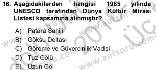 Kentsel ve Çevresel Koruma Dersi 2016 - 2017 Yılı 3 Ders Sınav Soruları 16. Soru