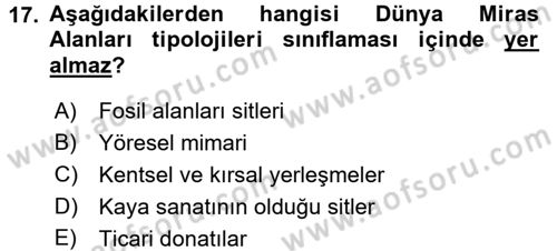 Kentsel ve Çevresel Koruma Dersi 2016 - 2017 Yılı 3 Ders Sınav Soruları 17. Soru