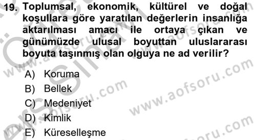Kentsel ve Çevresel Koruma Dersi 2016 - 2017 Yılı 3 Ders Sınav Soruları 19. Soru