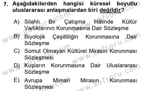 Kentsel ve Çevresel Koruma Dersi 2016 - 2017 Yılı 3 Ders Sınav Soruları 7. Soru