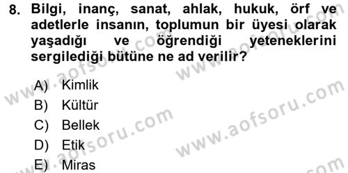 Kentsel ve Çevresel Koruma Dersi 2016 - 2017 Yılı (Vize) Ara Sınav Soruları 8. Soru