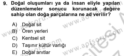 Kentsel ve Çevresel Koruma Dersi 2016 - 2017 Yılı (Vize) Ara Sınav Soruları 9. Soru