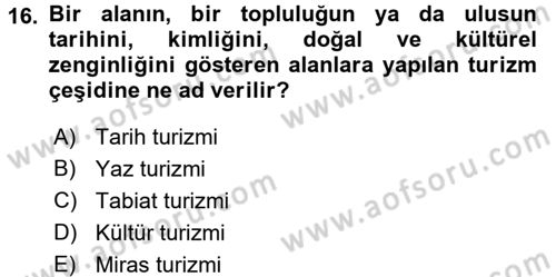 Kentsel ve Çevresel Koruma Dersi 2016 - 2017 Yılı (Final) Dönem Sonu Sınav Soruları 16. Soru