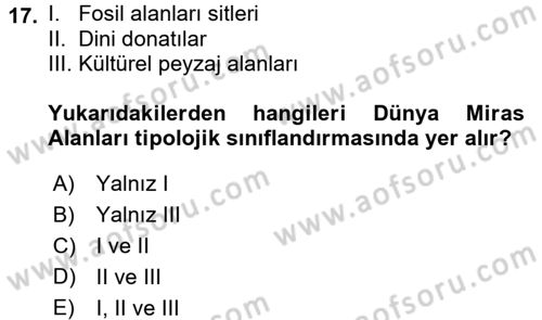 Kentsel ve Çevresel Koruma Dersi 2016 - 2017 Yılı (Final) Dönem Sonu Sınav Soruları 17. Soru