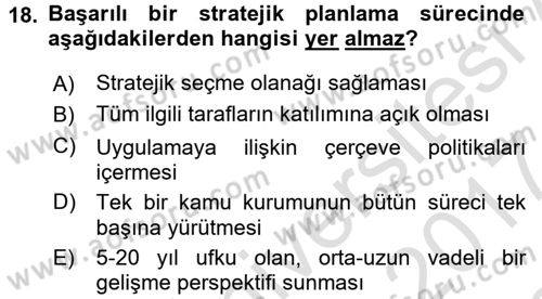 Kentsel ve Çevresel Koruma Dersi 2016 - 2017 Yılı (Final) Dönem Sonu Sınav Soruları 18. Soru
