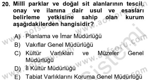 Kentsel ve Çevresel Koruma Dersi 2016 - 2017 Yılı (Final) Dönem Sonu Sınav Soruları 20. Soru